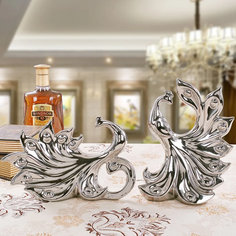 Silver ceramic Peacock lovers home decor craft room decoration ceramic