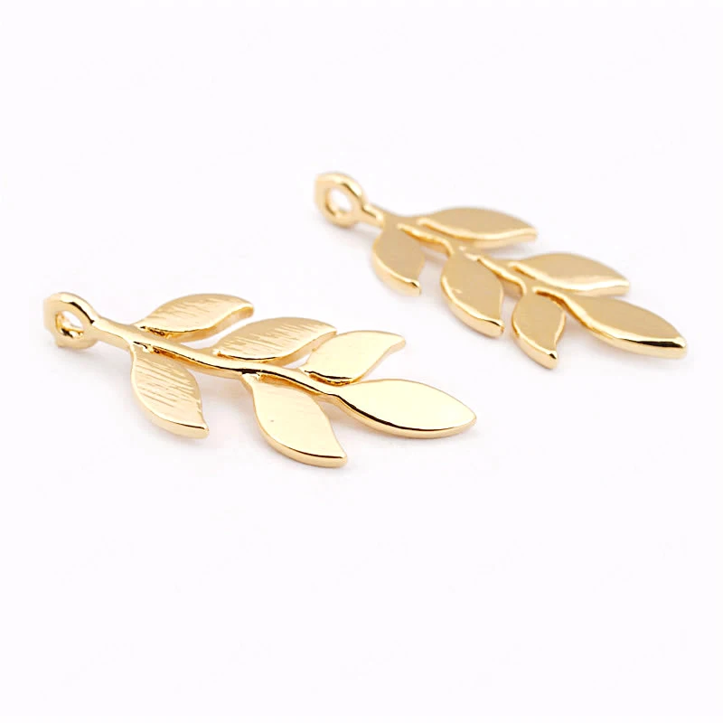 

(33526)6PCS 25*10MM 24K Gold Color Brass Treed Leaf Leaves Charms Pendants High Quality Diy Jewelry Findings Accessories