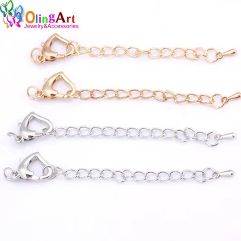 

OlingArt 80MM 16pcs/lot Peach heart Silver plated/Gold Used for necklace bracelet crimp ends extended chains tails clasp