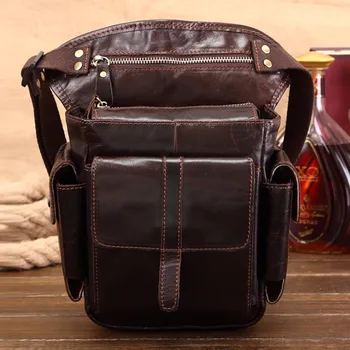 

High Quality Men's Oil Wax Cowhide Sling Shoulder Messenger Fanny Bags Belt Bum Genuine Leather Riding Motorcycle Waist Pack Bag