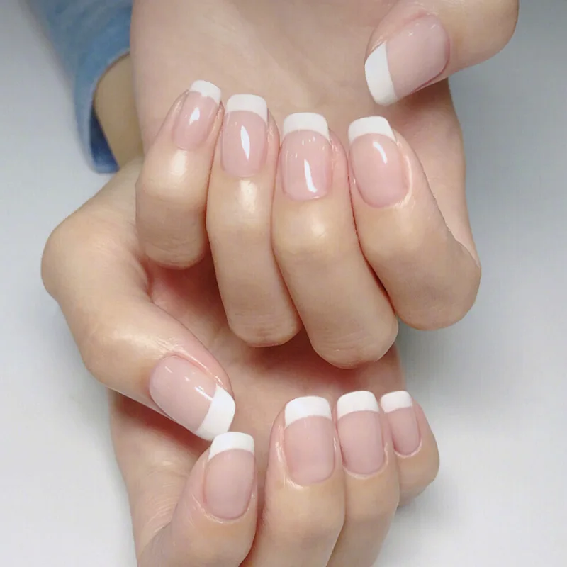 

24Pcs Classical Natural French Short Long Square False Nails Acrylic Full Artificial Finished Nails for Home Office faux ongles