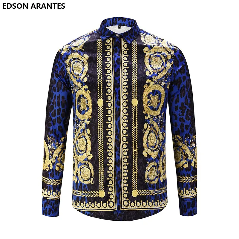 

EDSON ARANTES Mens Fancy Shirts New Summer Shirt Men Women Luxury Royal Palace Baroque Crown Print Slim Fit Camisas Florales