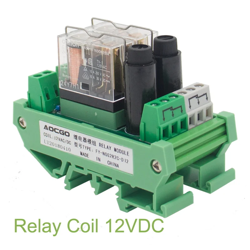 

2 Channel 1 SPDT DIN Rail Mount OMRON G2R 12V DC/AC with fuse Interface Relay Module