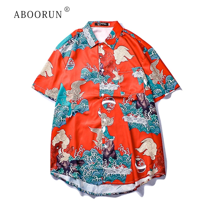 ABOORUN мужская мода печатные рубашки Гавайский стиль рубашки летние с коротким рукавом рубашки для пар R184