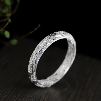 

999 sterling silver openwork bangles silver fashion carp play lotus pattern silver bangles 999 for women silver jewelry 999