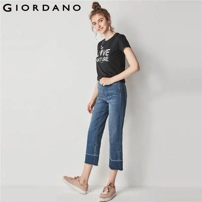Giordano mujeres gráfico impreso Kawaii verano Tops mujer 100% algodón Camiseta Feminina patrón divertido Magliette Donna Giordano mujeres gráfico impreso Kawaii verano Tops mujer 100% algodón Camiseta Feminina patrón divertido Magliette Donna