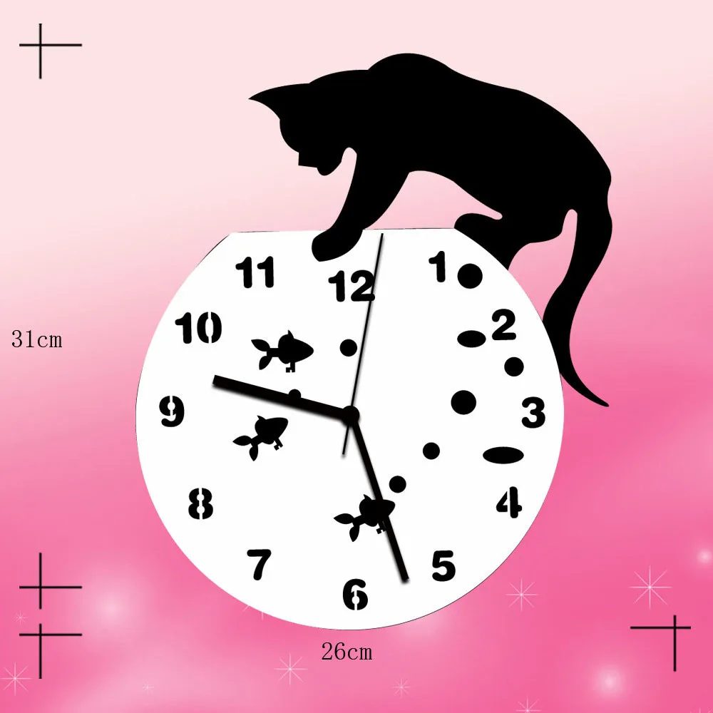 Gato travieso acrílico Reloj De Pared Reloj De diseño moderno decoración del hogar Reloj De Pared Pegatinas De Pared Reloj De Pared