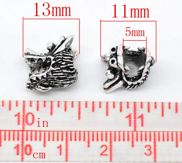

8SEASONS 20 Silver Tone Color Dragon Beads Fit Charm Bracelets 13x11mm (B14728)