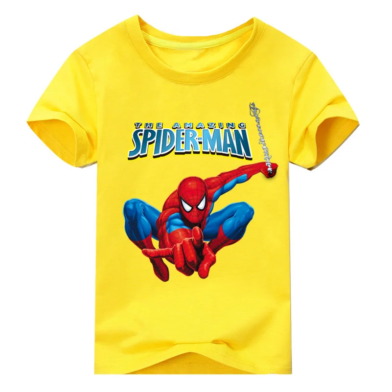 Детские летние футболки с 3D принтом «Человек-паук» Детская одежда футболки из хлопка с короткими рукавами для мальчиков и девочек, футболки для малышей DX033 - Цвет: Type1 Yellow