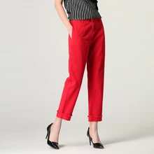 Дамы с Высокая Талия прямые брюки штаны-шаровары Женские джинсы-бойфренды для Для женщин брюки джинсовые штаны обжимной красные джинсы