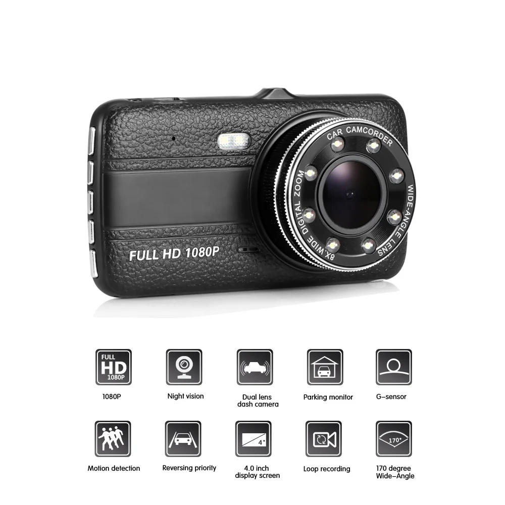 

4" Vehicle Dual Lens Car Camera DVR Video Dash Cam Audio Recorder Full HD 1080P Car DVR Camera Car Driving Recorder