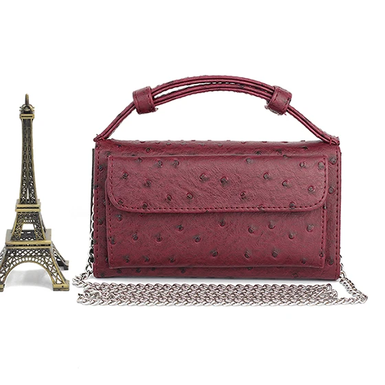 Genuine Leather Day Clutch Crocodile Pattern Phone Clutch Python Pattern Pouch Shoulder Crossbody Bag Ostrich Pattern Women Tote - Цвет: Ostrich Maroon