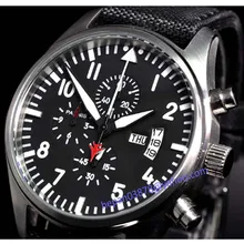 Часы Parnis 42 мм черный циферблат Vingate Полный Хронограф Дата Неделя дисплей белый знак кварцевые move Мужские t мужские часы P23