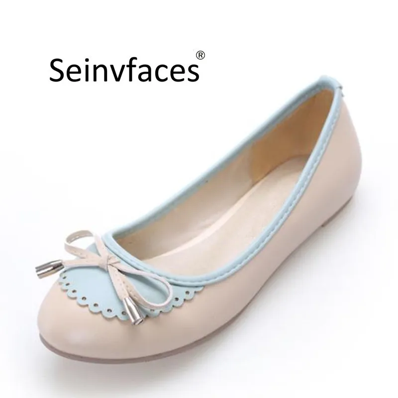 

Girl student & women plus size 41 42 43 casual sweet pink black blue cute butterfly-knot slip-on round closed toe flats shoes 35