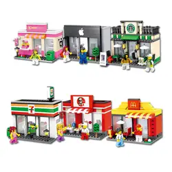YunNasi город серии строительные блоки комплект игрушки для мальчиков Mini улица Модель 3D розничный магазин Кофе игрушка кирпич собраны игрушки