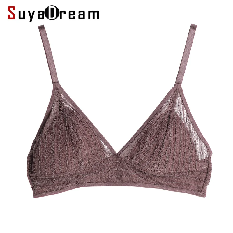 

Women Wire Free Bra 100%Natural Silk Lining and Lace Bras 3/4 Cup Everyday bralette Black bralett 2018 New