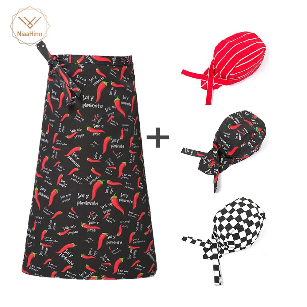 New Chef Restaurant Cap Kitchen Cooking Aprons Work Half-length Apron Catering Chefs Hotel Waiters Essential Supplies Apron+hat |