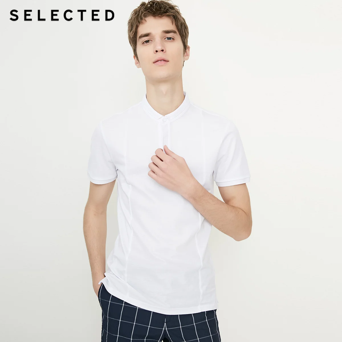 Отборный мерсеризованный хлопок стенд воротник slim fit бизнес досуг с коротким