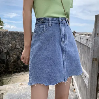 

HziriP 2019 New Summer Simple High Quality Loose Streetwear High Waist Jean Womens Female Denim Hot A-Line Skirts Femme