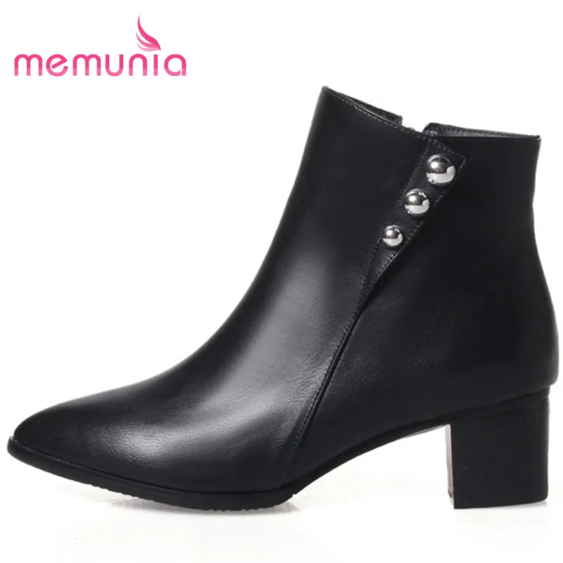 

MEMUNIA 2018 new ankle boots autumn winter elegant pointed toe fashion square heels women boots big size boots 33-43