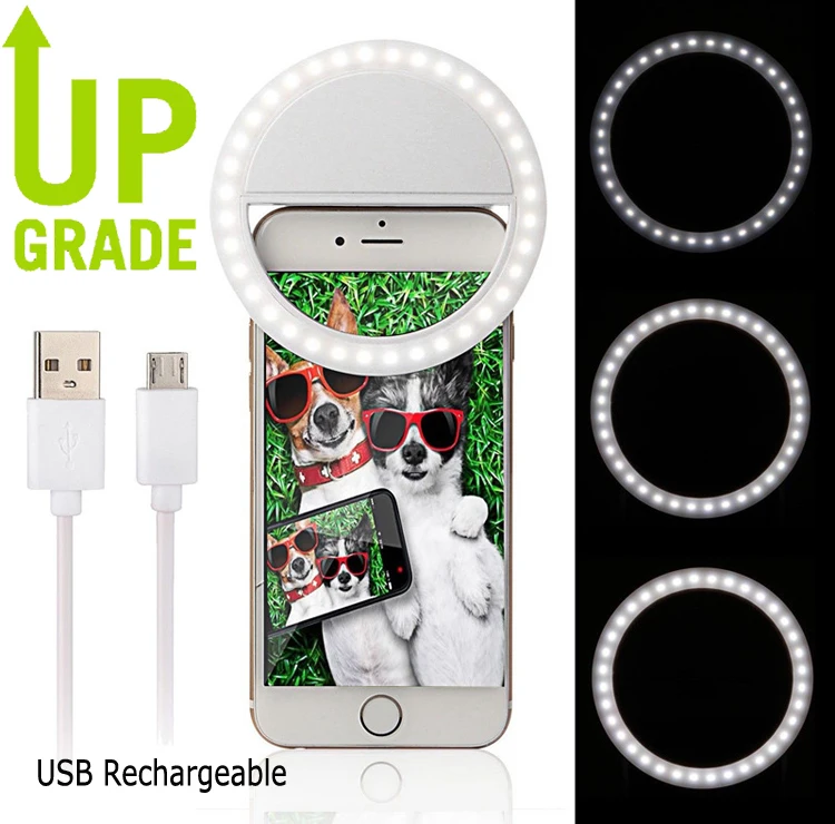 50 шт./лот перезаряжаемая USB портативная вспышка для селфи светодиодная кольцевая