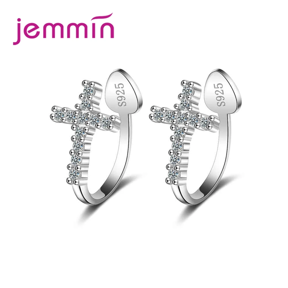 

JEMMIN Cross Earrings Ear Clip 925 Sterling Silver Unique Design New Trendy Gift for Women Noble Symbol Luxury Charming Jewelry