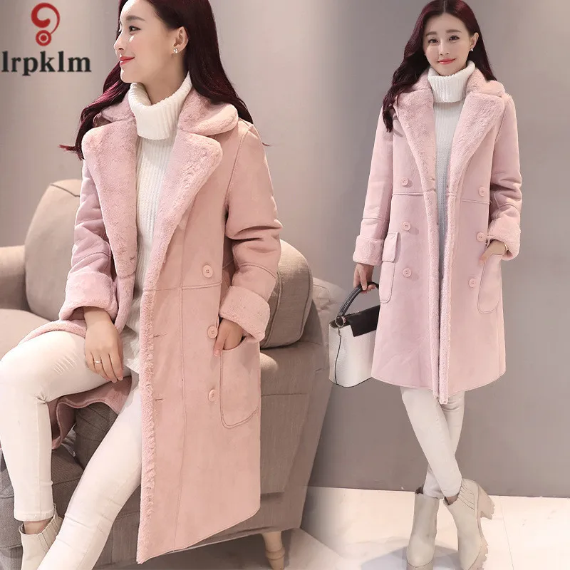 2017 Long Shearling Suede Cloak Winter Jacket Women Lapel Thick Warm Women's Coats Overcoat Jaqueta De Couro Feminino LZ256