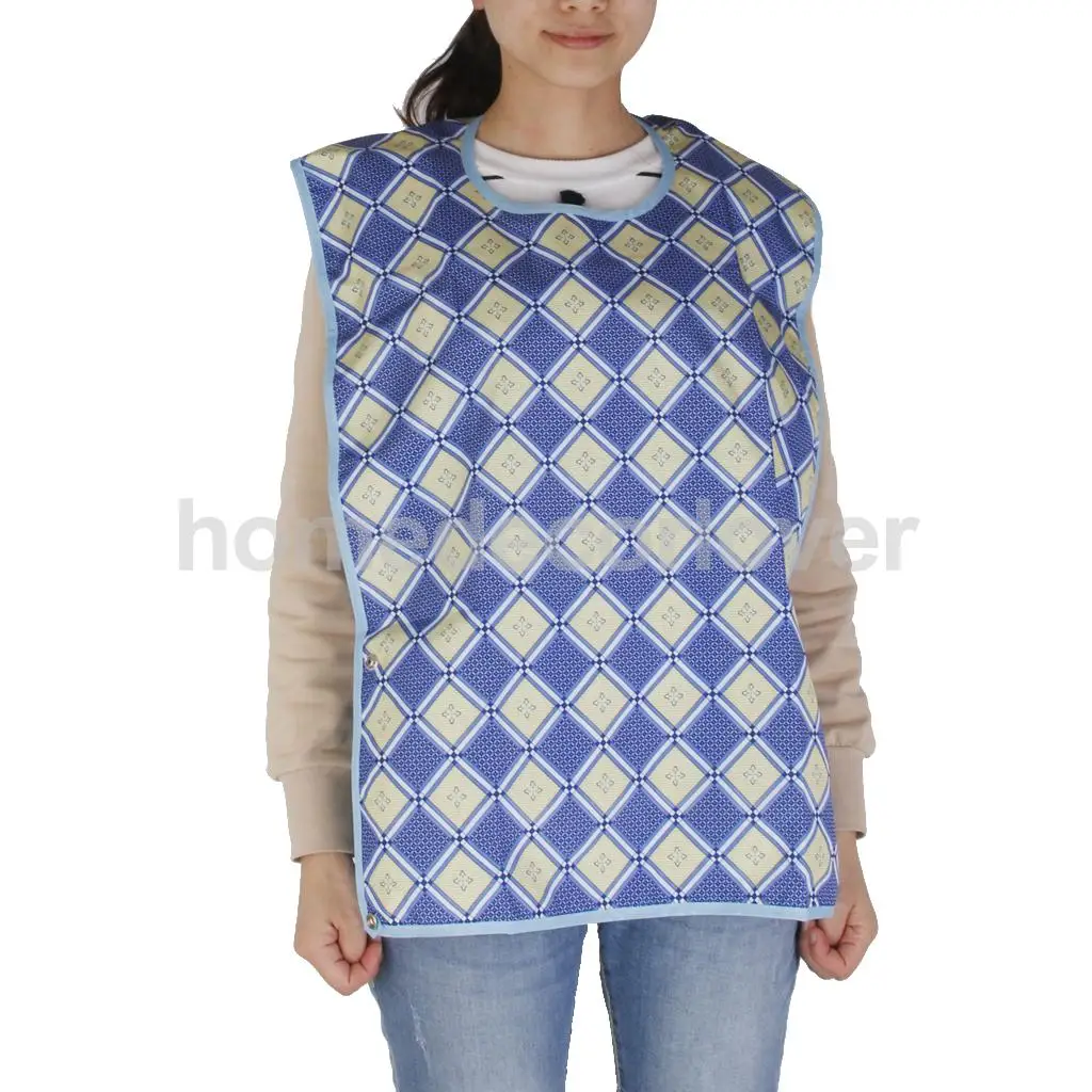 

Waterproof Adult Mealtime Bib Protector Disability Aid Apron - Blue Grid