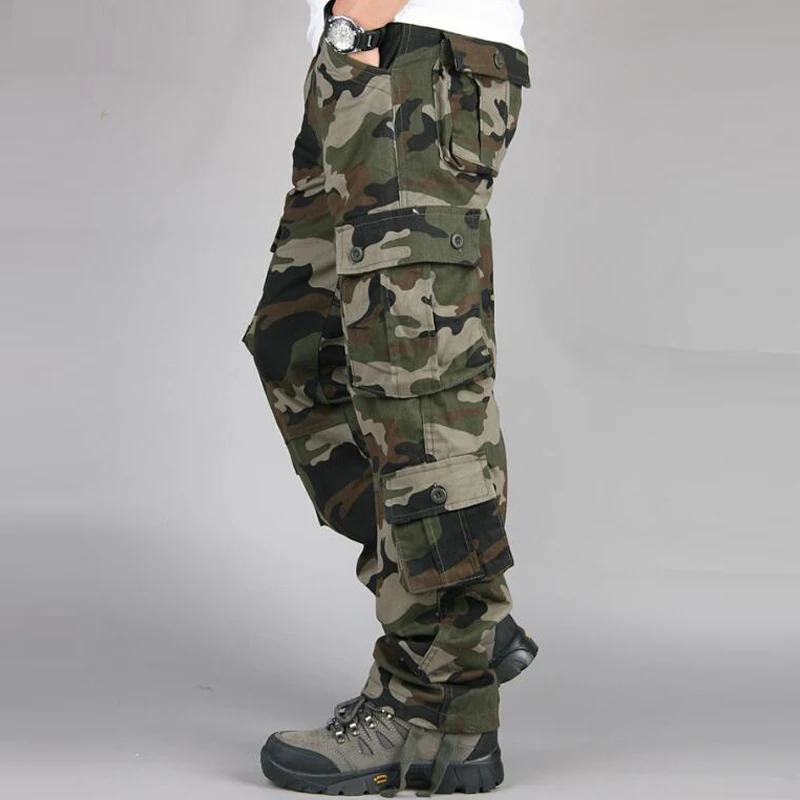 Camo Pants Men Casual Multi Pocket Cargo Trousers Hip Hop Joggers Urban Overalls Outwear Camouflage Tactical Pants