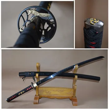 

JAPANESE SAMURAI SWORD KATANA 1060 HIGH CARBON STEEL FULL TANG SHARP BLACK BLADE HANDMADE FORGED