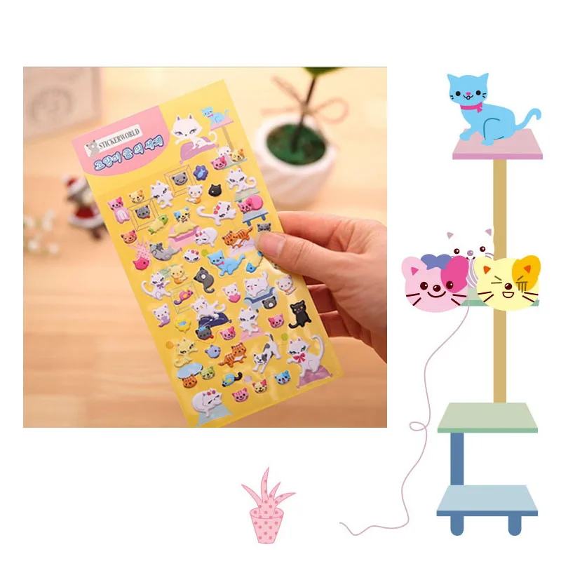 2016 New DIY Lovely Miss Cat perspective puffy sticker book stickers decorative stickers