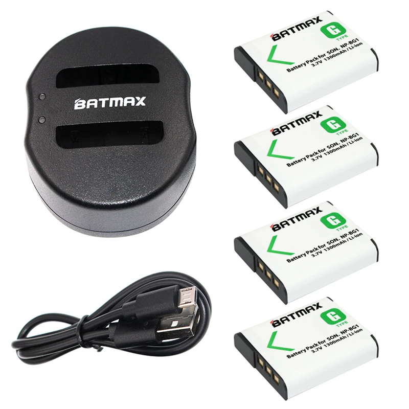 4 Pcs NP BG1 NP BG1 Rechargeable Batteries+USB Charger for SONY Cyber