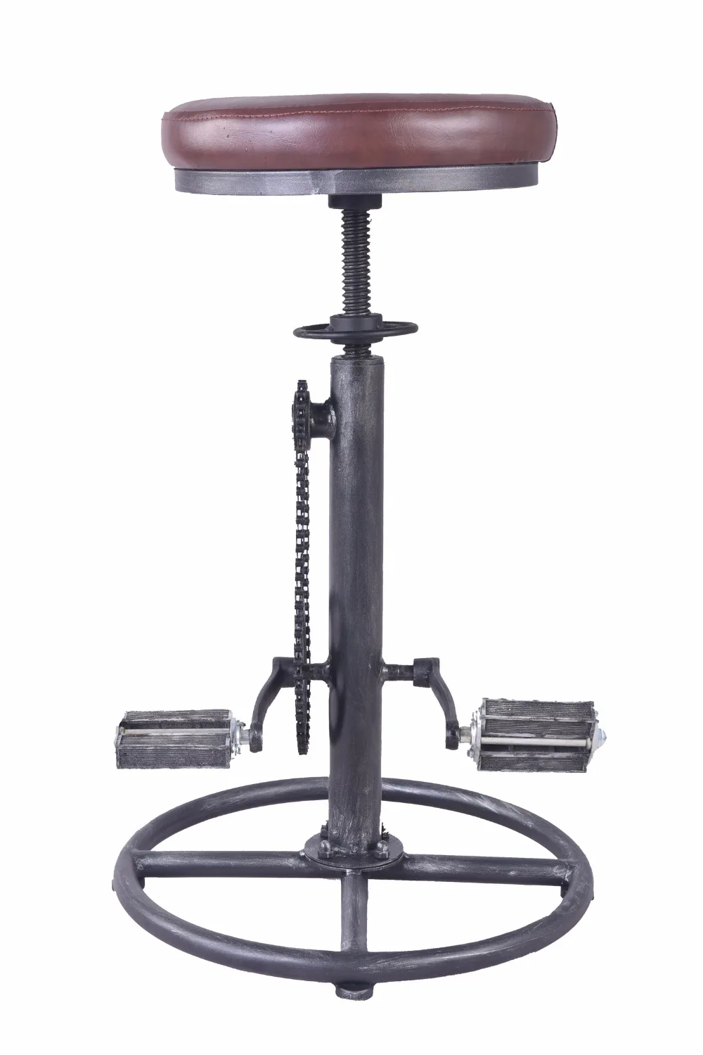 Vintage DIY Bar Stool PU Soft Seat Iron Pedal Retro Industrial Height Adjustable Bicycle Wheel Design Swivel Bar Chair Vintage DIY Bar Stool PU Soft Seat Iron Pedal Retro Industrial Height Adjustable Bicycle Wheel Design Swivel Bar Chair