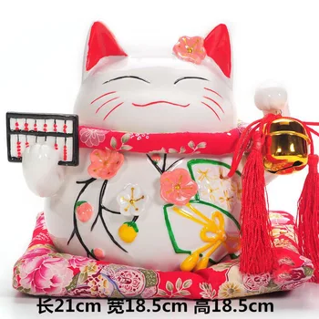 

A large ceramic abacus red fan Lucky Cat money piggy bank ornaments shop opened decoration gifts