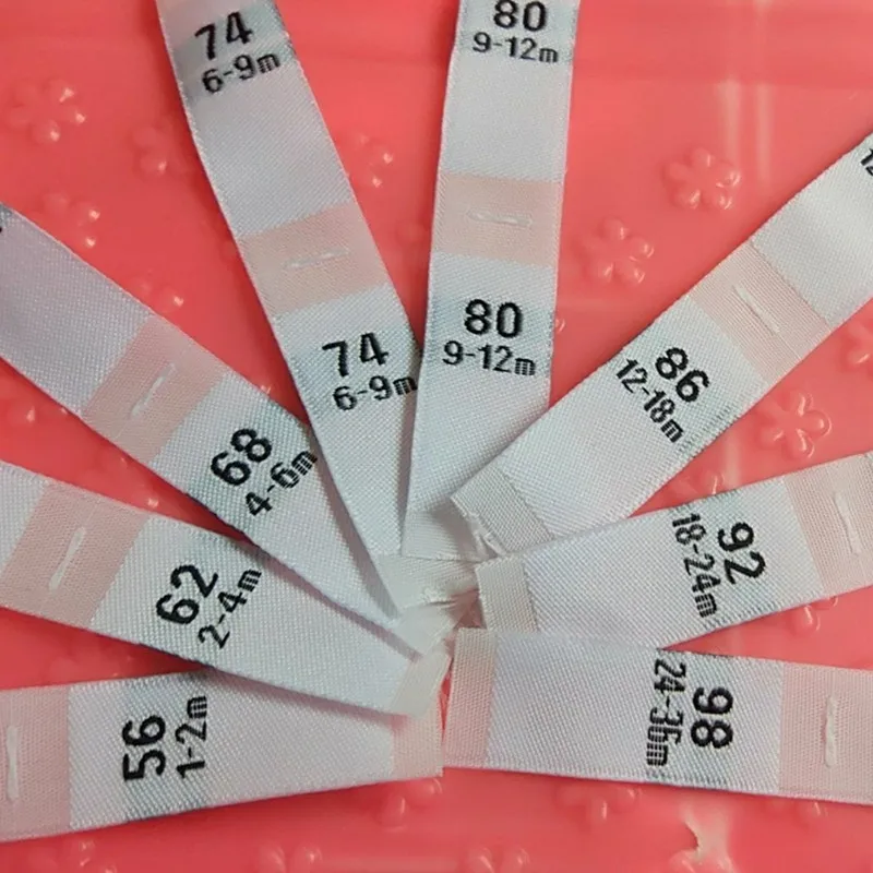 

100PCS White damask polyester cloth number size label baby clothing 56 62 68 74 80 86 92 98 1-2m/6-9m/9-12m/12-18m/24-36m