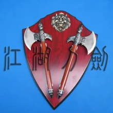 S0048 Средневековый европейский двойной топор POLEARMS лезвие меч W/настенная доска 18"