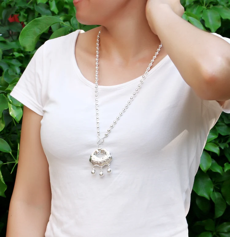 Женский 925 Серебряное ожерелье этническое для женщин однотонные серебряные бусы