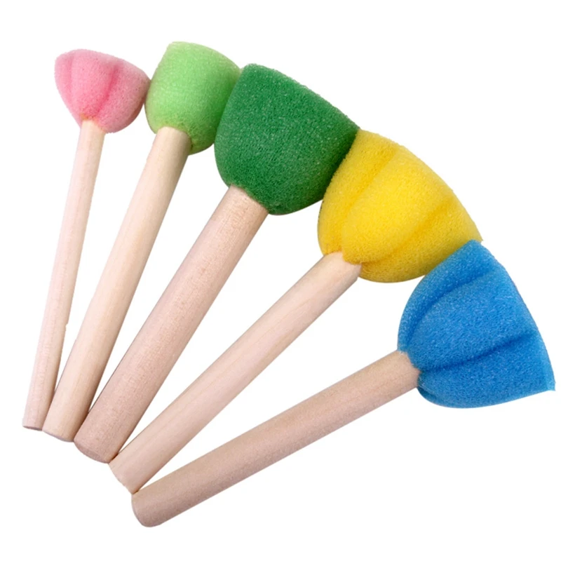 

5Pcs/Set Sponge Paint Brushes Toys Wooden Handle Seal Sponge Brushes Kids Children Drawing Painting Graffiti Brush School Supp