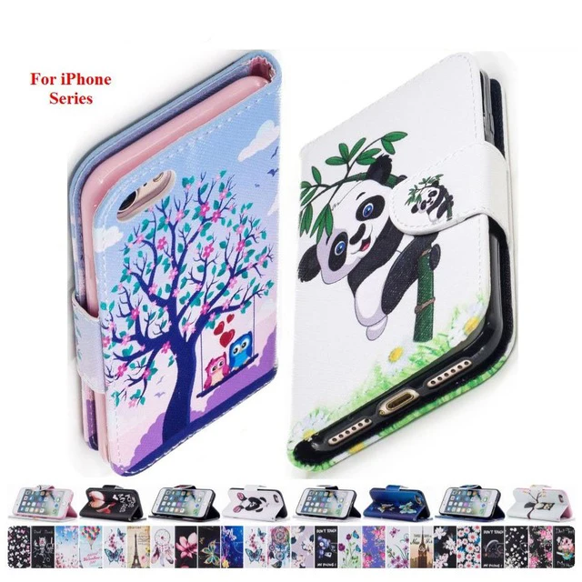 

Luxury Colored Painted Leather Phone Bags PU Leather For Apple iPhone 5 5S SE 6 6S 7 8 Plus 6+ 7+ 8+ Card Slot Book Cases Fundas
