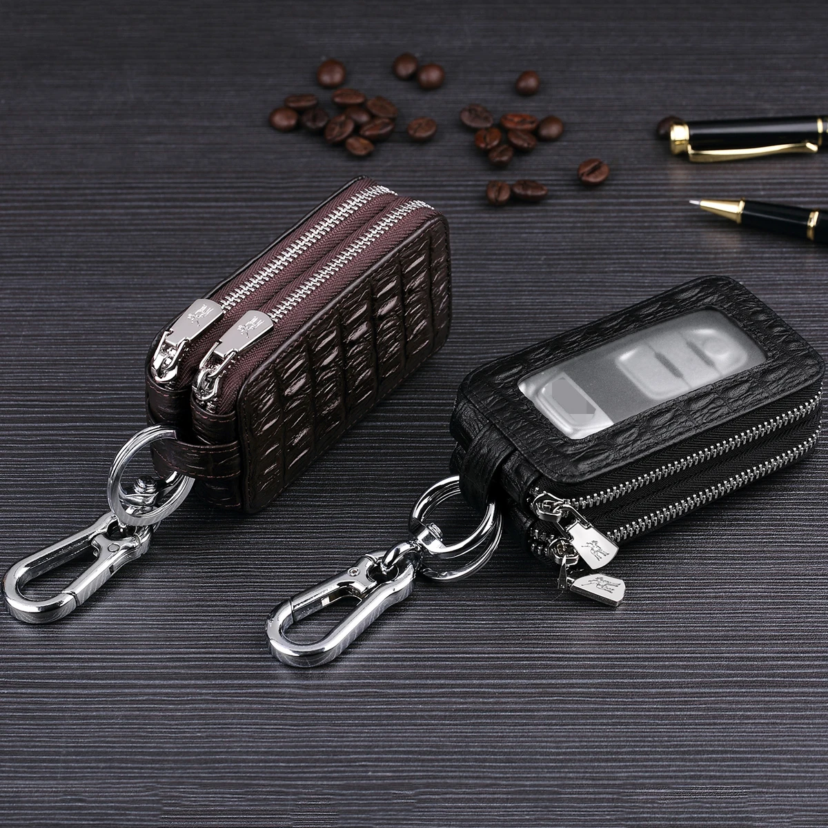 

WILLIAMPOLO Men Key Small Wallet Keys Home Car Keys bag Alligator Genuine Leather with Two-layer Portable High-quality Pocket