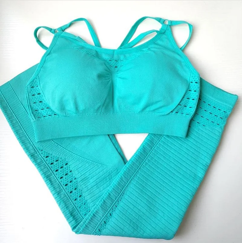 Najtaniej Energy seamless yoga 2 kawałki zestaw strappy stanik sportowy legginsy zestaw gimnastyczny ubrania do ćwiczeń dla kobiet zestaw sportowy gym athletic wear