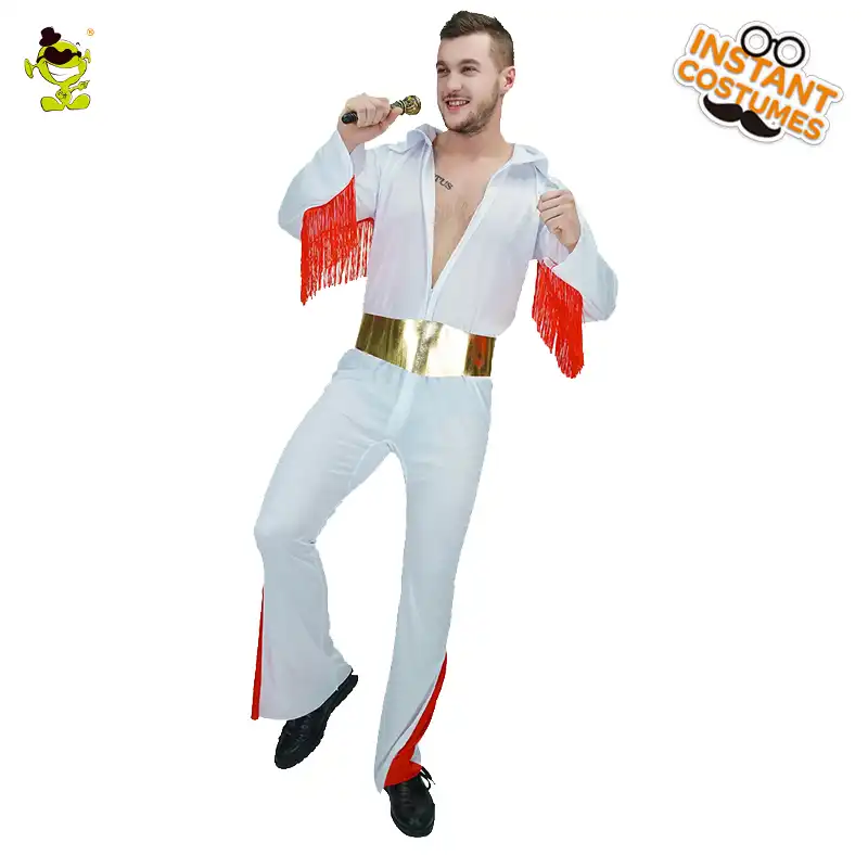 Elvis Presley White Jumpsuit Costume Adult Mens 60 70 S Rock N