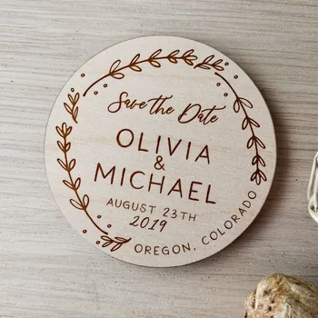 

Rustic Floral Wooden Wedding save the date magnets, Custom Wood Boho Bridal Shower Centerpieces ,laser engraved name and date