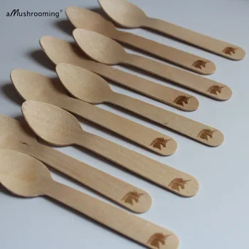 

3000 pieces Customized Engrave Unicorn Wooden Utensils Disposable Wedding Party Small Spoons | Wedding Cutlery Happy Birthday