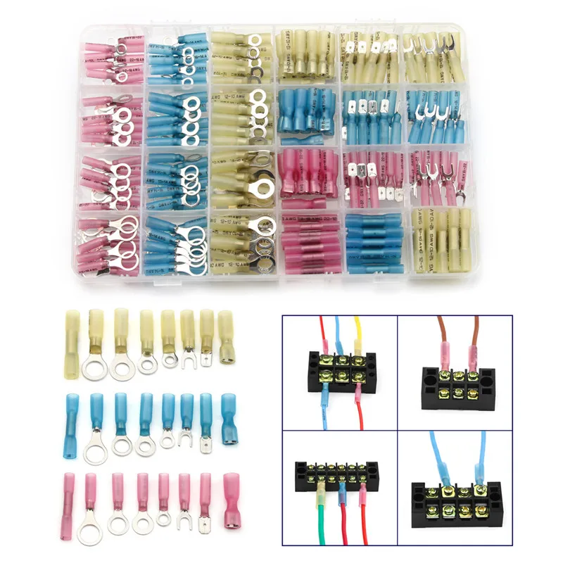 

YT 240PCS Assortment Kits Red/Blue/Yellow Heat Shrink Ring Spade Connectors Crimp Terminals For 22-10 AWG Wire Cable