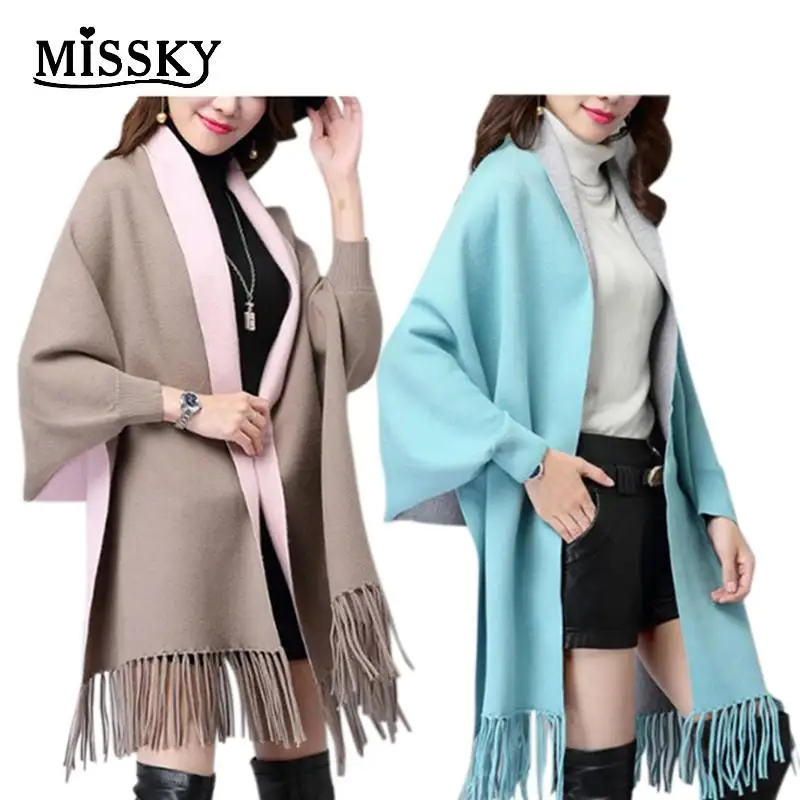 New fashion geometric diamond poncho scarves with tassel