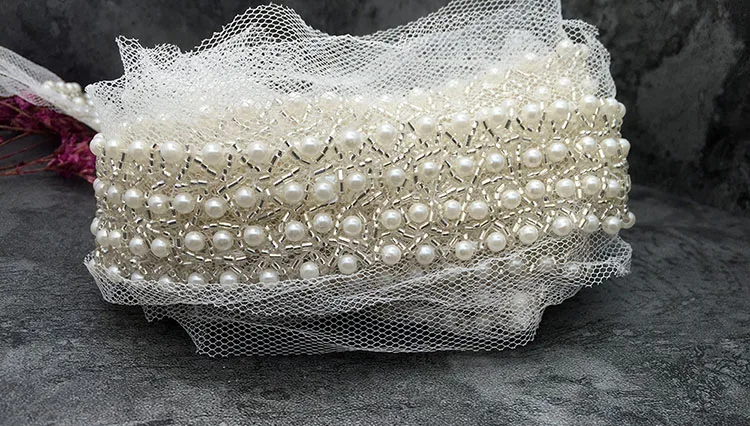 Белый жемчужный бисер стразы аксессуары для свадебного платья бисерная кружевная отделка ткань аппликация патчи пришивная отделка для одежды
