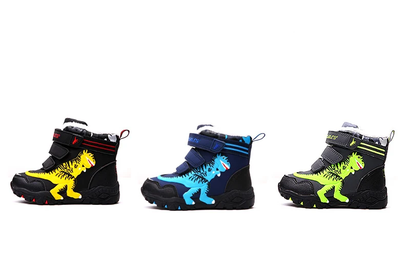 Dinoskulls Boys High Boots Children Warm Fleece Boots Kids Boys Winter Warm Shoes Light Up Led Shoes Boys T-REX Boots 27-34