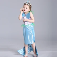 2016 New Baby Girl Dress Princess Mermaid Style Fish Fin Decoration Kid Lace Dress Cosplay Costume