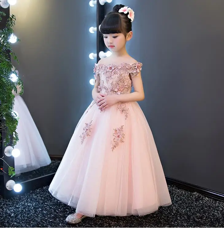 От 1 до 12 лет принцесса Туту Тюль для девочек в цветочек Розовое платье платье-пачка подружки невесты для свадебной церемонии милые платье